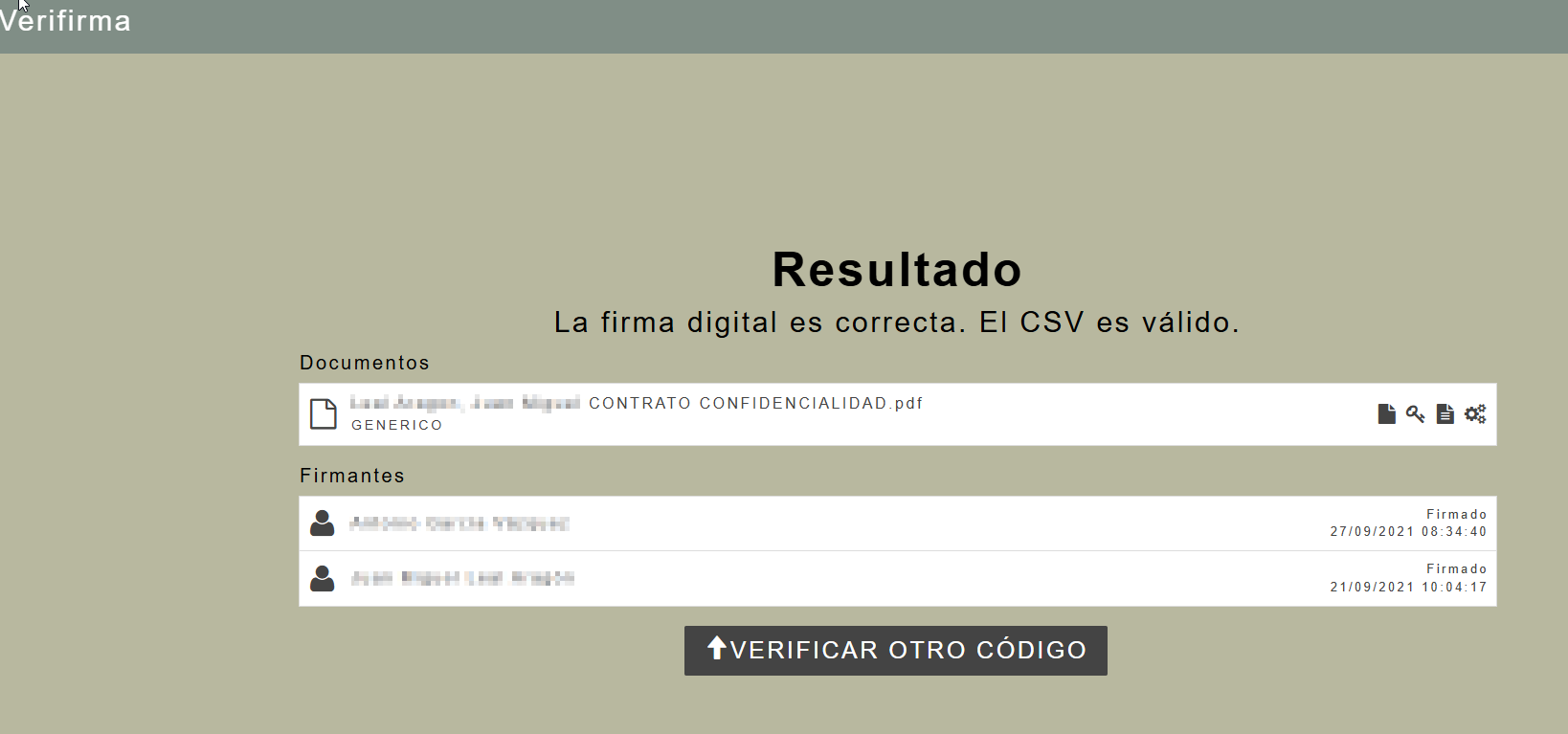 Confirmación del documento en Verifirma